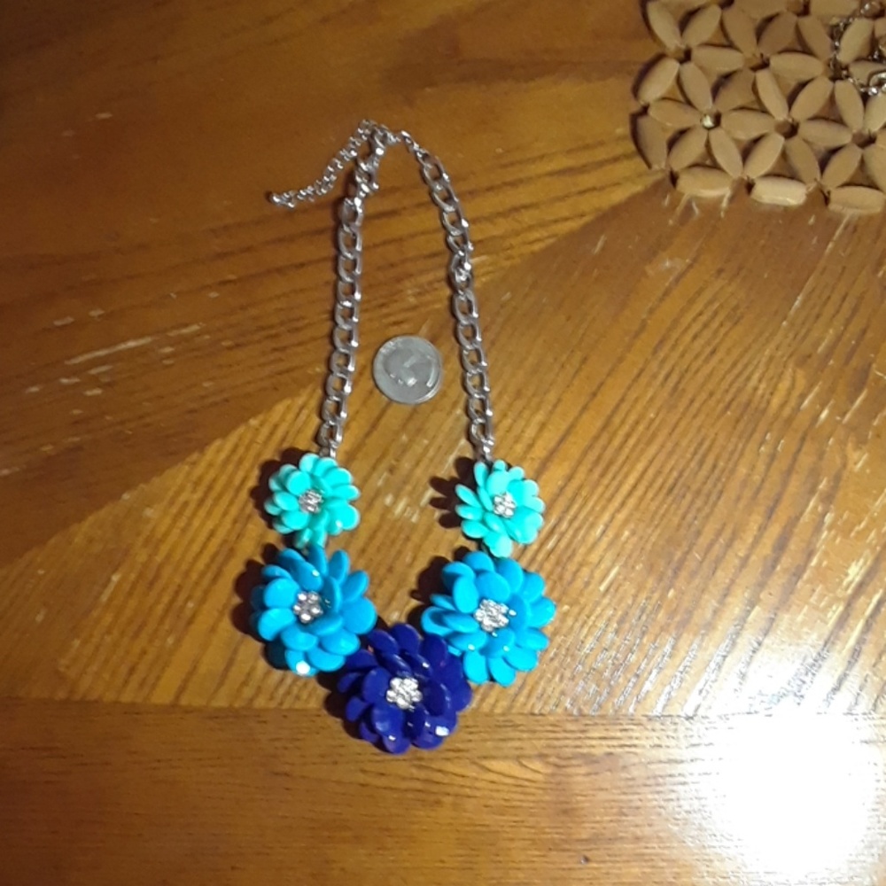 Vintage various shades of blue floral necklace.